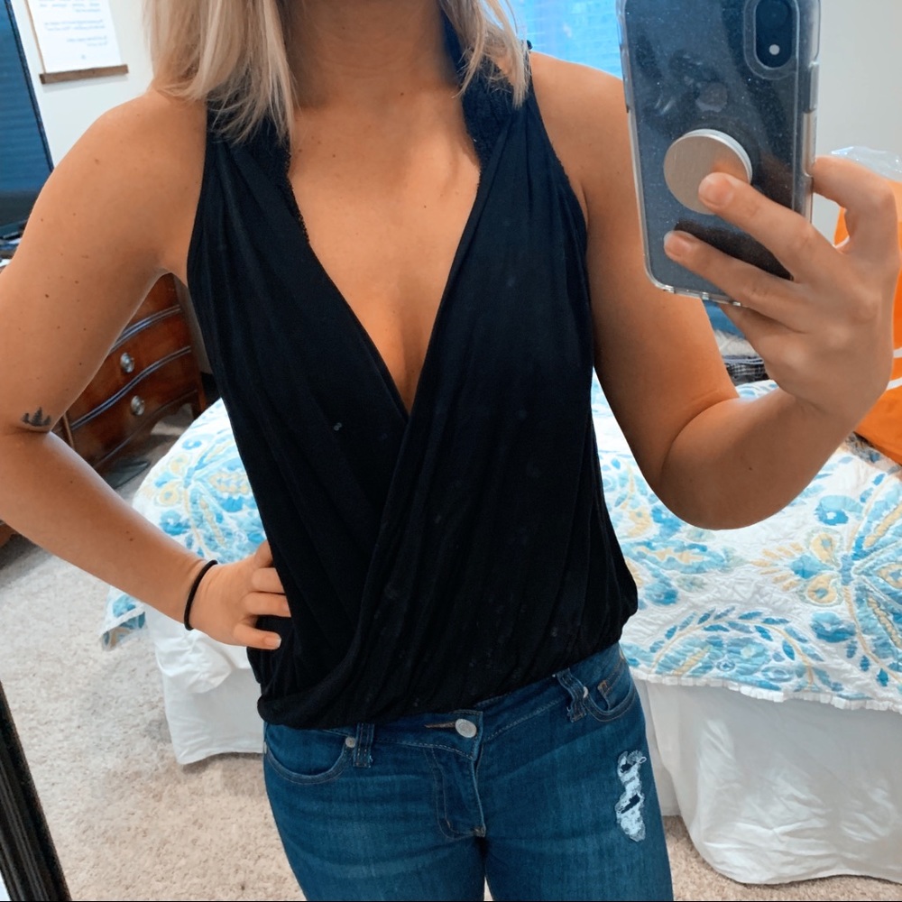 Deep V Black Tank Top